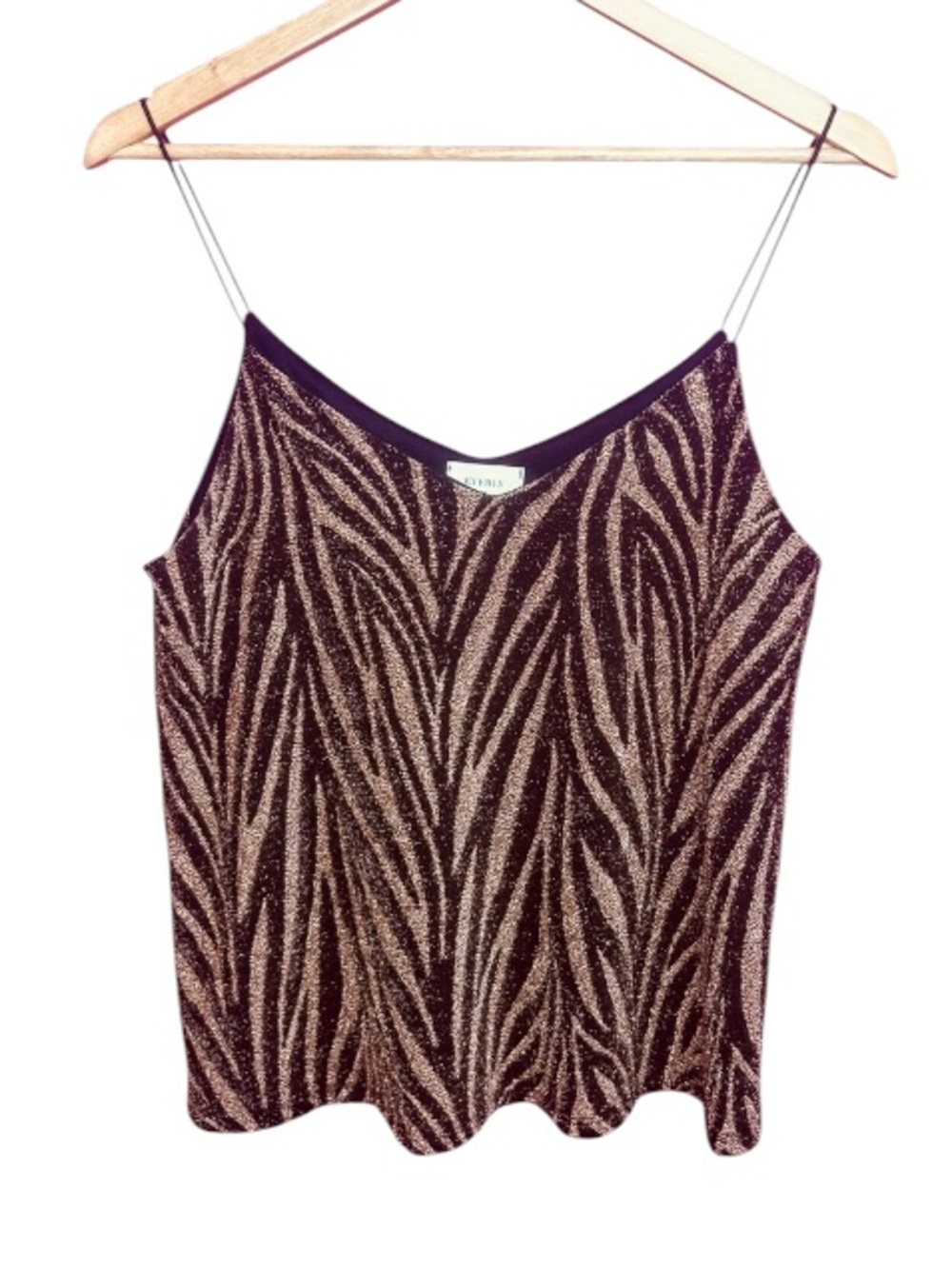 Y2K Bronze/Gold Black Sparkly Zebra Print Everly Spaghetti Strap Tank Top